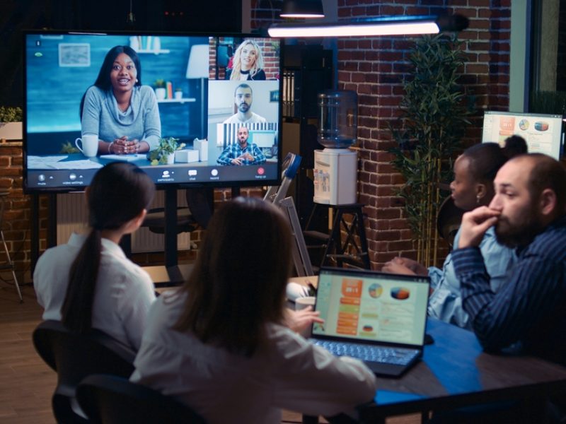 Remote,Team,Discussing,Analytics,Report,In,Business,Meeting,Videocall,,Diverse